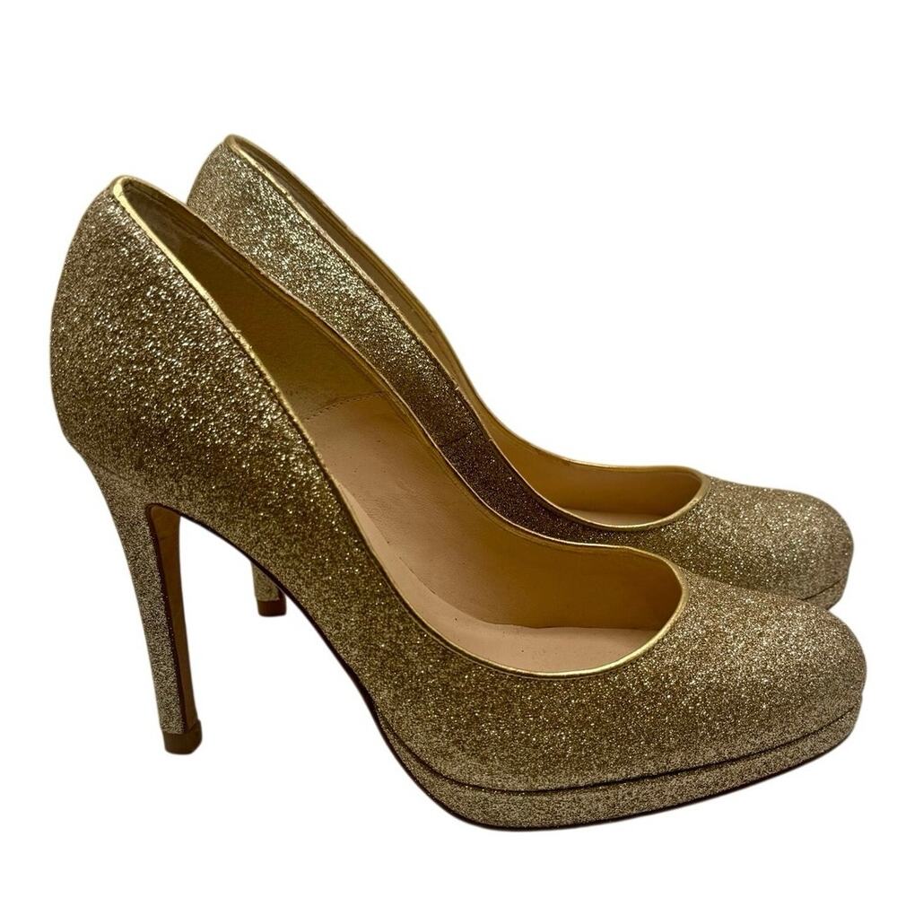 L.K. Bennett Sledge Platform Pump in Gold Glitter size 38 LIKE NEW